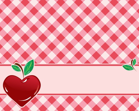 checkered background in red tones decorated with heart-shaped cherries. Vectorのイラスト素材