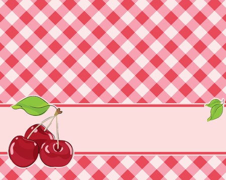 checkered background in red tones decorated with cherries. Vectorのイラスト素材