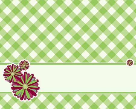 checkered background in a light green color decorated with flowerのイラスト素材