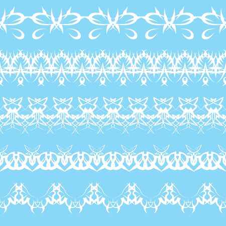 set of white lace edging ornaments on a blue backgroundのイラスト素材
