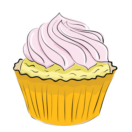 cake with whipped cream on a white background. Vector illustration.