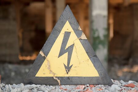 triangular danger warning sign. "caution high voltage"の写真素材