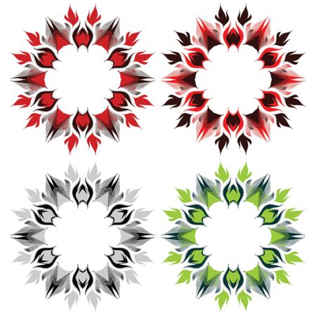 set of ornamental flowers in different color variationsのイラスト素材