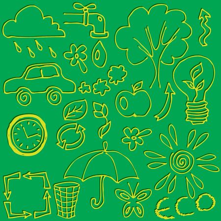 vector set of hand drawings on the theme of ecologyのイラスト素材