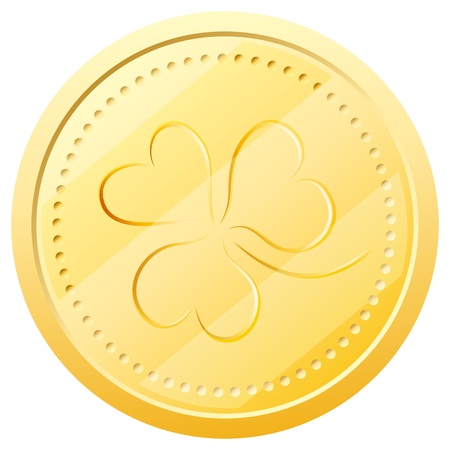 gold coin with embossed three-sheeted clover. Symbol of St. Patrick's Dayのイラスト素材