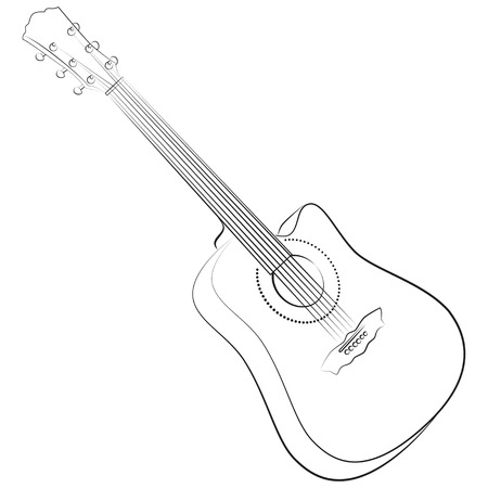 Acoustic guitar. Vector illustration colorless. sketch styleのイラスト素材