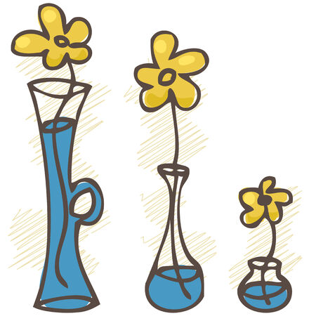Vector illustration. Flowers in different vases. setのイラスト素材