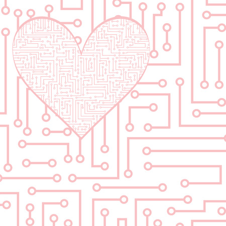 vector electronic heart on a background Electronic board patternのイラスト素材