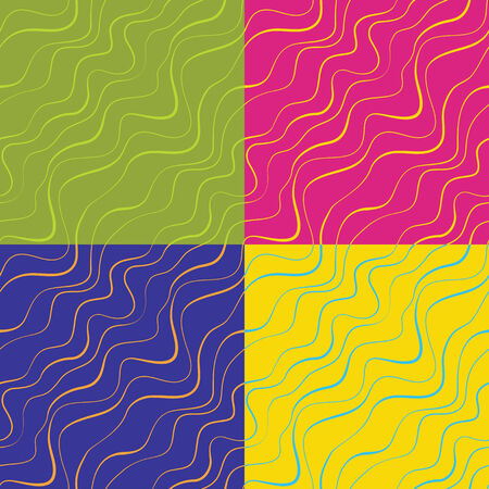 Vector set of four seamless backgrounds with multicolored wavesのイラスト素材