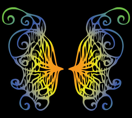 Iridescent wings of a butterfly on a black backgroundのイラスト素材