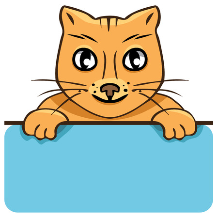Vector cartoon cat with a poster on a white backgroundのイラスト素材