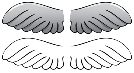 Vector set. Wings. Black outline and paintedのイラスト素材