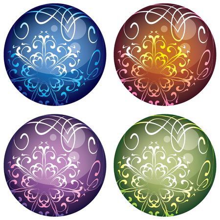 vector set of four multicolored decorative Christmas ballsのイラスト素材