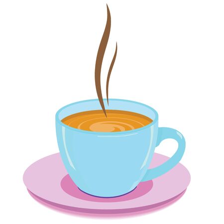 blue cup with hot drink on a white backgroundのイラスト素材