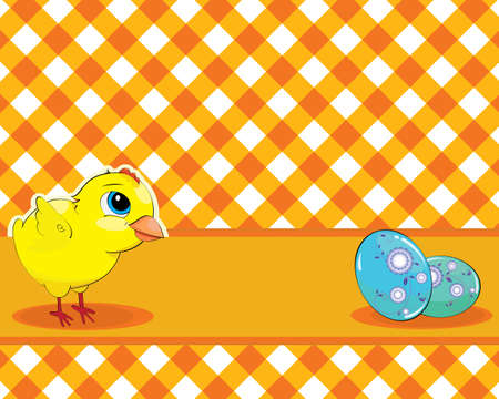Chicken and painted eggs on a checkered background. Easterのイラスト素材