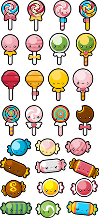 Cheerful candy icon set on white background, vector illustration.のイラスト素材