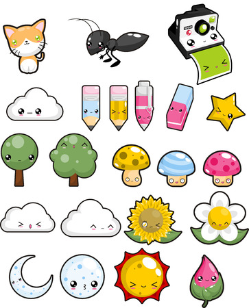 Cute object set on white background, vector illustration.のイラスト素材