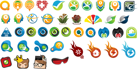 Various icons such as burning house, jumping man, camera, road.のイラスト素材