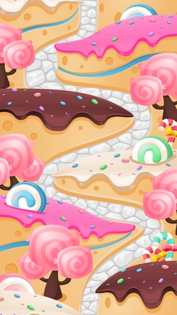 Vertical candy land background illustrator for level map of a video gameのイラスト素材