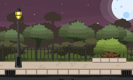 Video game background with park landscape in nightのイラスト素材