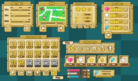 wood gui game interface packのイラスト素材