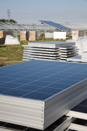 Solar power plant in construction.の写真素材
