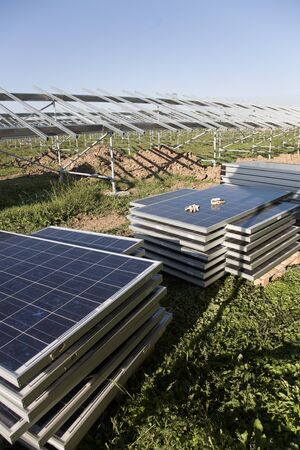 Solar power plant in construction.の写真素材