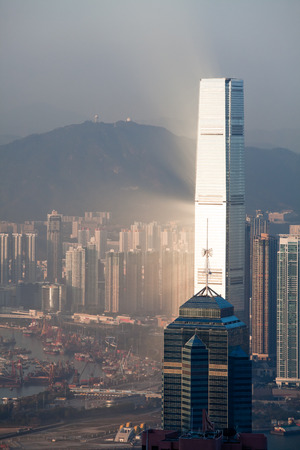 HONG KONG - FEBRUARY 1: Hong Kong downtown at sunset  on February 1st 2013.のeditorial素材