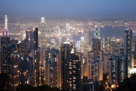 HONG KONG - FEBRUARY 1: Hong Kong downtown at night lighting on February 1st 2013.のeditorial素材