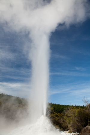 Spraying geyser Lady Knox  in Wai-O-Tapu Geothermal Wonderland, Rotorua, New Zealand.の写真素材