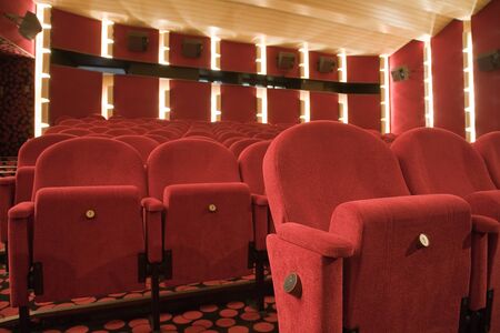 The first row in interior of cinema auditorium.の写真素材