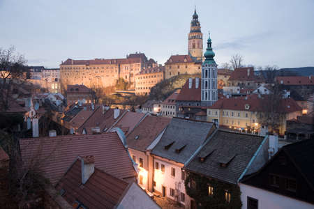 historic castle in Cesky Krumlov with downtown houses.のeditorial素材
