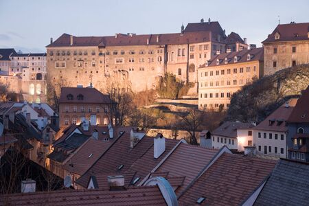 historic castle in Cesky Krumlov with downtown houses.のeditorial素材