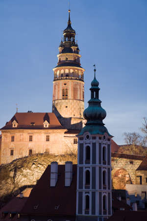  historic castle in Cesky Krumlov with downtown houses.のeditorial素材