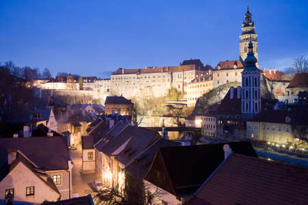  historic castle in Cesky Krumlov with downtown houses.のeditorial素材