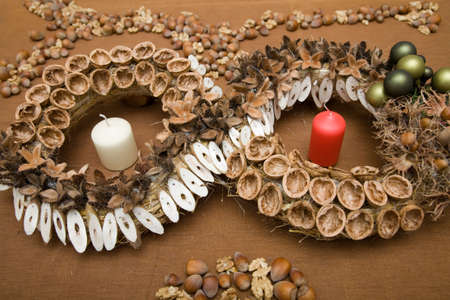 Handmade Christmas wreath made from desiccated nature products.の写真素材