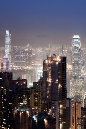 HONG KONG - FEBRUARY 1: Hong Kong downtown at night lighting on February 1st 2013.のeditorial素材