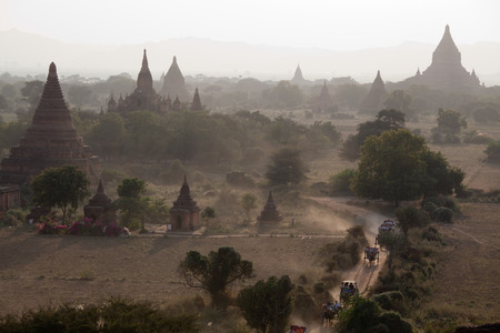 Valley of thousands Buddhist pagodas in Bagan, Burma.のeditorial素材