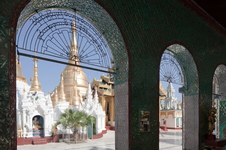 Interior of the biggest Buddhist temple Shwedagon pagoda, Rangoon, Burma.のeditorial素材