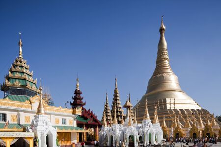 Interior of the biggest Buddhist temple Shwedagon pagoda, Rangoon, Burma.のeditorial素材