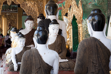 Interior of the biggest Buddhist temple Shwedagon pagoda, Rangoon, Burma.のeditorial素材