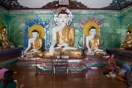 Interior of the biggest Buddhist temple Shwedagon pagoda, Rangoon, Burma.のeditorial素材