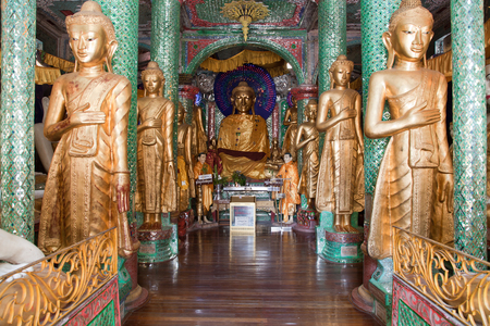 Interior of the biggest Buddhist temple Shwedagon pagoda, Rangoon, Burma.のeditorial素材