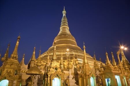 Interior of the biggest Buddhist temple Shwedagon pagoda, Rangoon, Burma.の写真素材