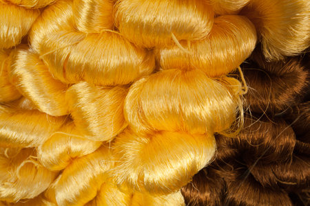 Close-up of yarn colored by nature colors ready for sale.