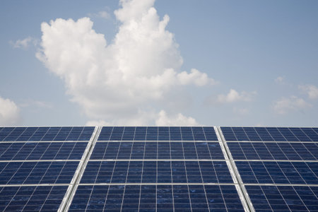 Construction of solar power plant with clouds.