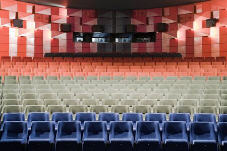 PR (property release) available. Empty cinema auditorium with line of chairs.の写真素材