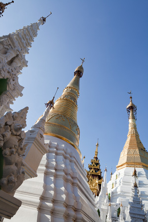 Interior of the biggest Buddhist temple Shwedagon pagoda, Rangoon, Burma.の写真素材