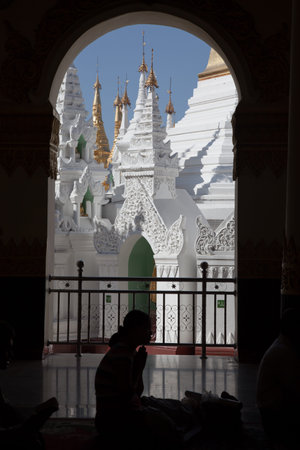 Interior of the biggest Buddhist temple Shwedagon pagoda, Rangoon, Burma.