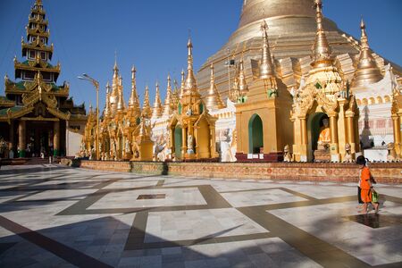 Interior of the biggest Buddhist temple Shwedagon pagoda, Rangoon, Burma.のeditorial素材